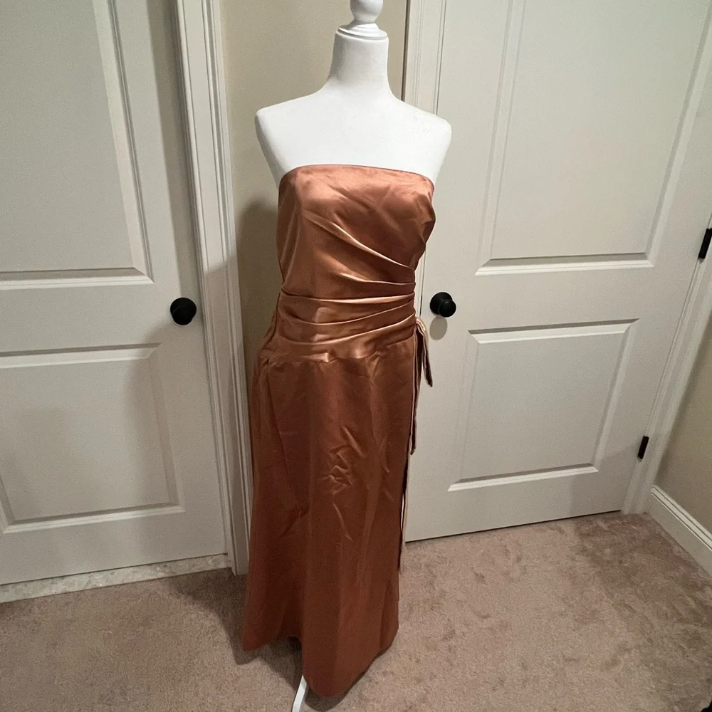 Dessy Gold Butterscotch Evening Bridesmaid’s Prom Dress sz 14 - Picture 6 of 13